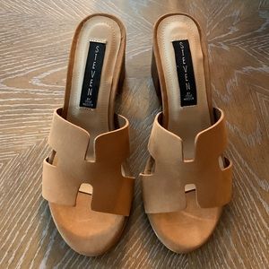 Steven by Steve Madden Foreva Leather Block-Heeled Slide / Sandals - Size 6.5